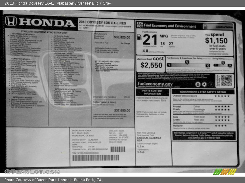 Alabaster Silver Metallic / Gray 2013 Honda Odyssey EX-L