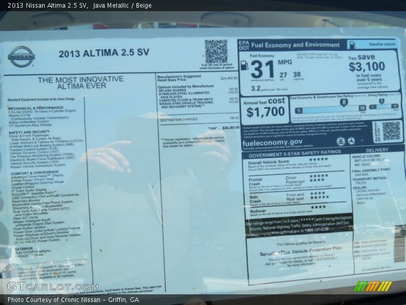 Java Metallic / Beige 2013 Nissan Altima 2.5 SV