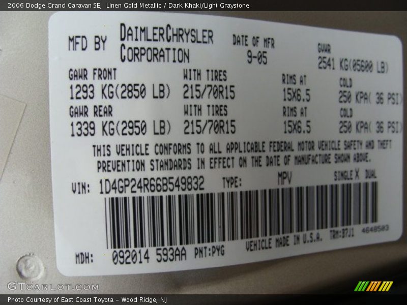 Linen Gold Metallic / Dark Khaki/Light Graystone 2006 Dodge Grand Caravan SE