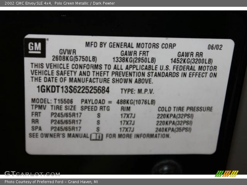 Polo Green Metallic / Dark Pewter 2002 GMC Envoy SLE 4x4