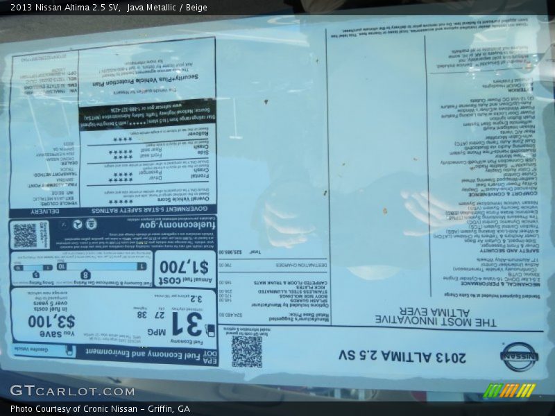 Java Metallic / Beige 2013 Nissan Altima 2.5 SV