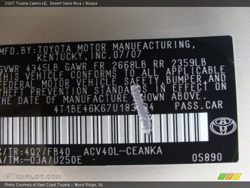 Desert Sand Mica / Bisque 2007 Toyota Camry LE