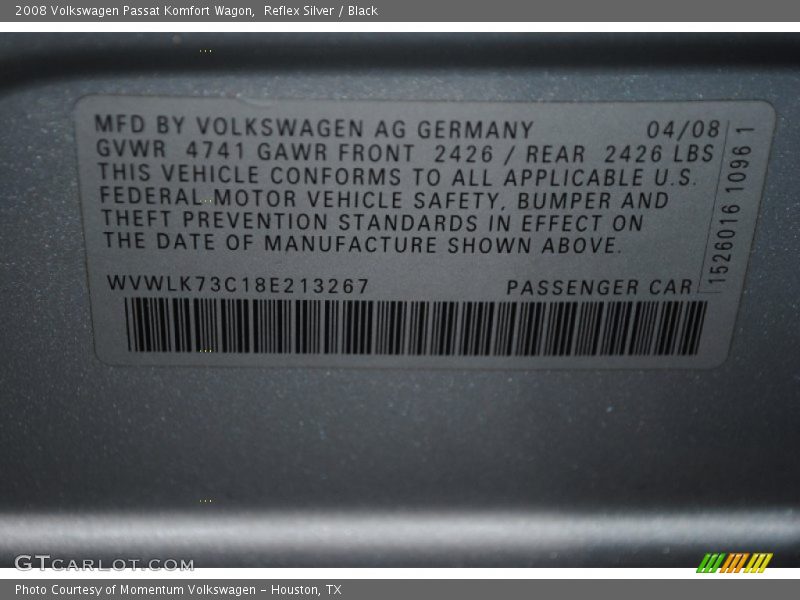 Reflex Silver / Black 2008 Volkswagen Passat Komfort Wagon