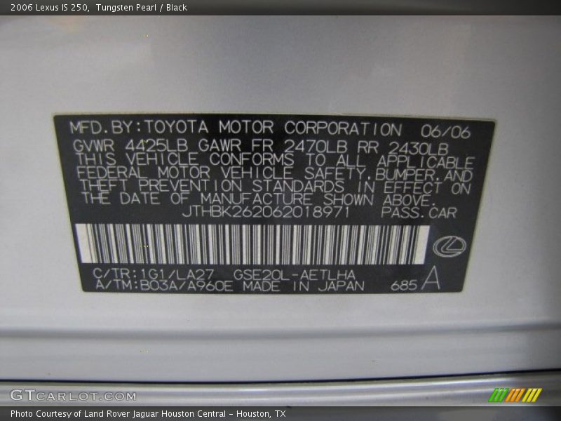 Tungsten Pearl / Black 2006 Lexus IS 250