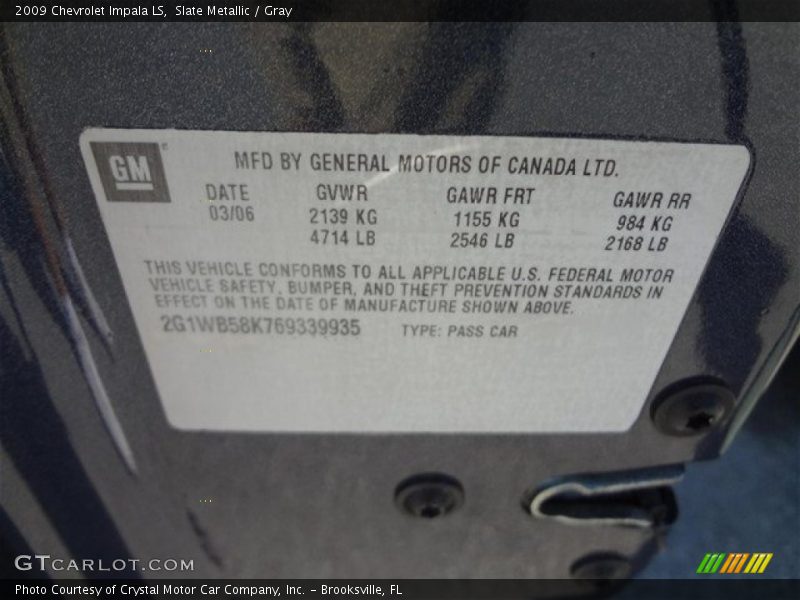 Slate Metallic / Gray 2009 Chevrolet Impala LS