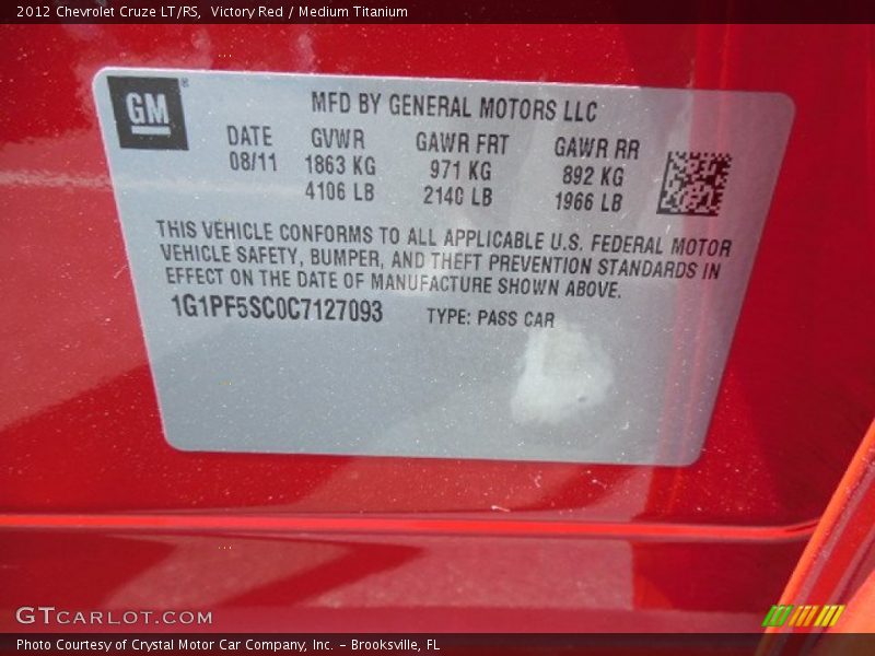 Victory Red / Medium Titanium 2012 Chevrolet Cruze LT/RS