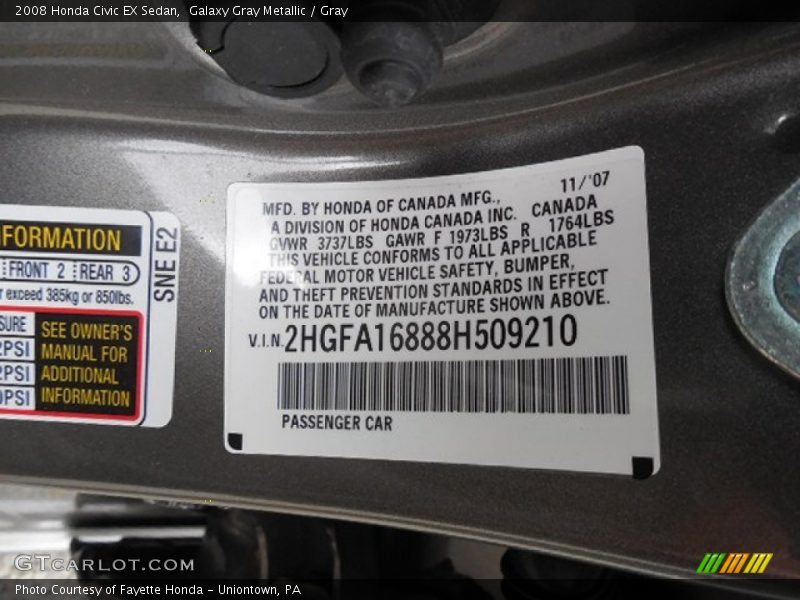 Galaxy Gray Metallic / Gray 2008 Honda Civic EX Sedan