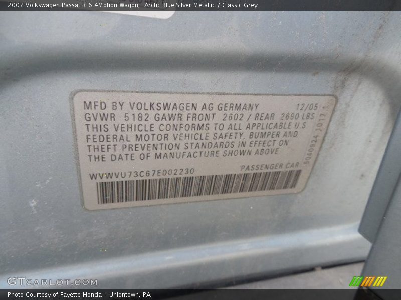 Arctic Blue Silver Metallic / Classic Grey 2007 Volkswagen Passat 3.6 4Motion Wagon