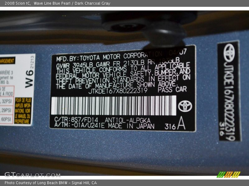 Wave Line Blue Pearl / Dark Charcoal Gray 2008 Scion tC
