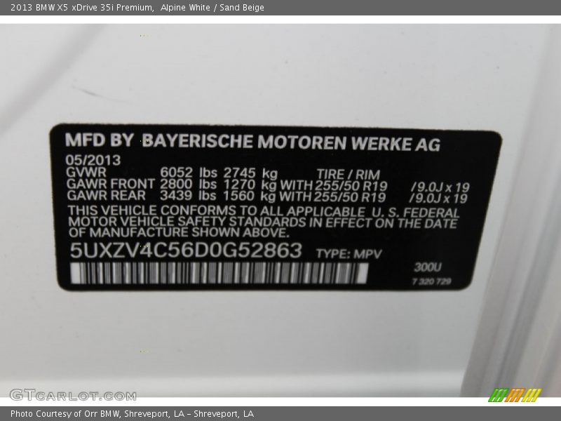 Alpine White / Sand Beige 2013 BMW X5 xDrive 35i Premium