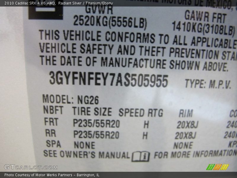 Radiant Silver / Titanium/Ebony 2010 Cadillac SRX 4 V6 AWD