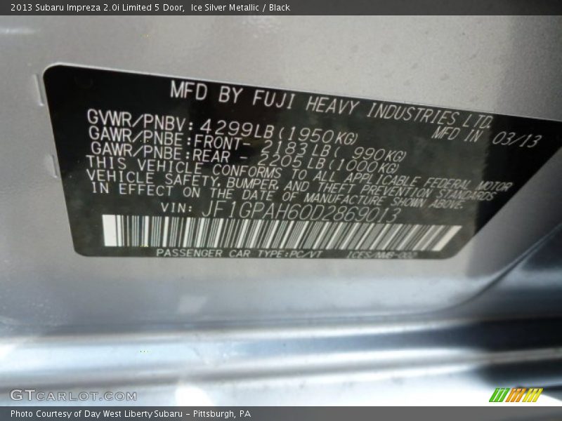 Ice Silver Metallic / Black 2013 Subaru Impreza 2.0i Limited 5 Door