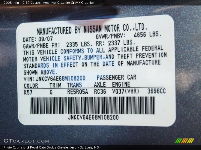 Amethyst Graphite Gray / Graphite 2008 Infiniti G 37 Coupe