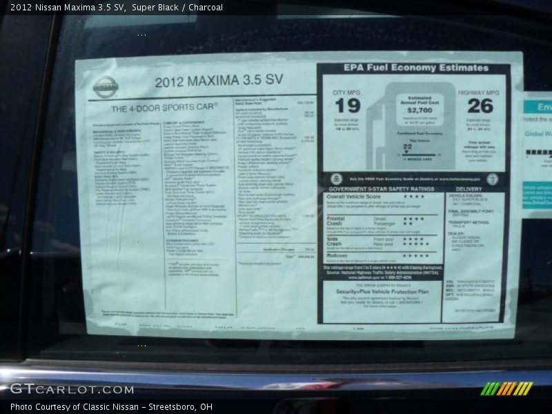 Super Black / Charcoal 2012 Nissan Maxima 3.5 SV
