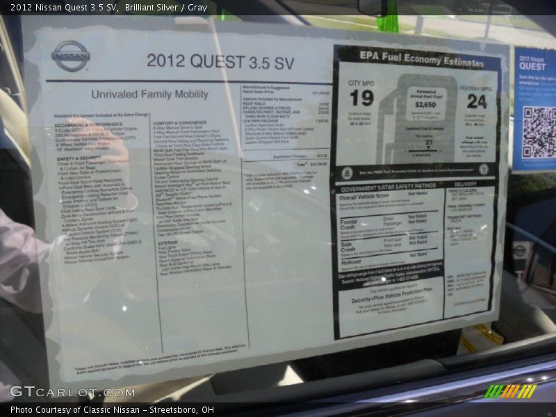 Brilliant Silver / Gray 2012 Nissan Quest 3.5 SV