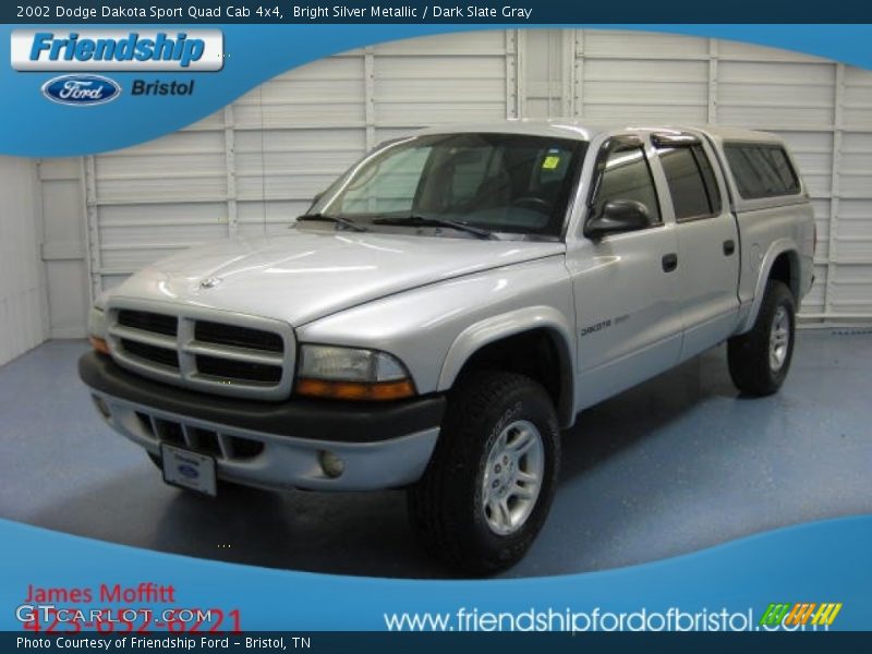 Bright Silver Metallic / Dark Slate Gray 2002 Dodge Dakota Sport Quad Cab 4x4