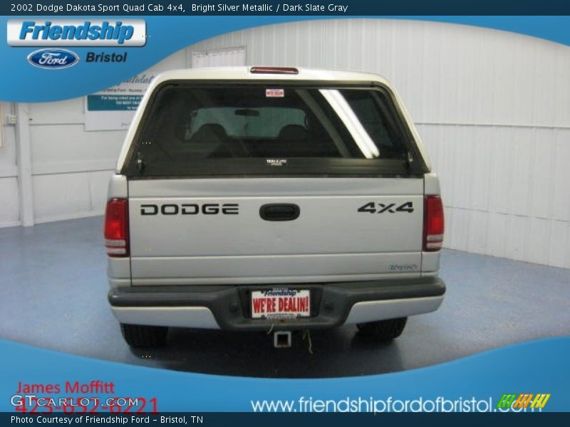 Bright Silver Metallic / Dark Slate Gray 2002 Dodge Dakota Sport Quad Cab 4x4