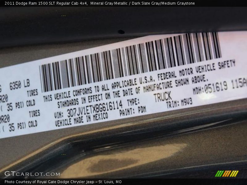 Mineral Gray Metallic / Dark Slate Gray/Medium Graystone 2011 Dodge Ram 1500 SLT Regular Cab 4x4