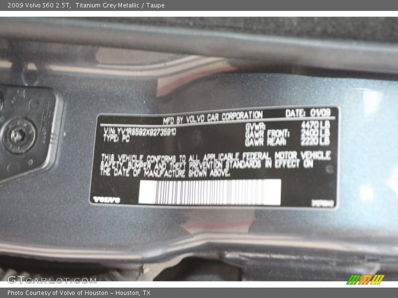 Titanium Grey Metallic / Taupe 2009 Volvo S60 2.5T