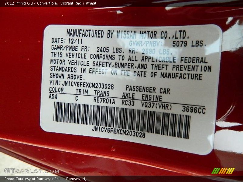 Vibrant Red / Wheat 2012 Infiniti G 37 Convertible