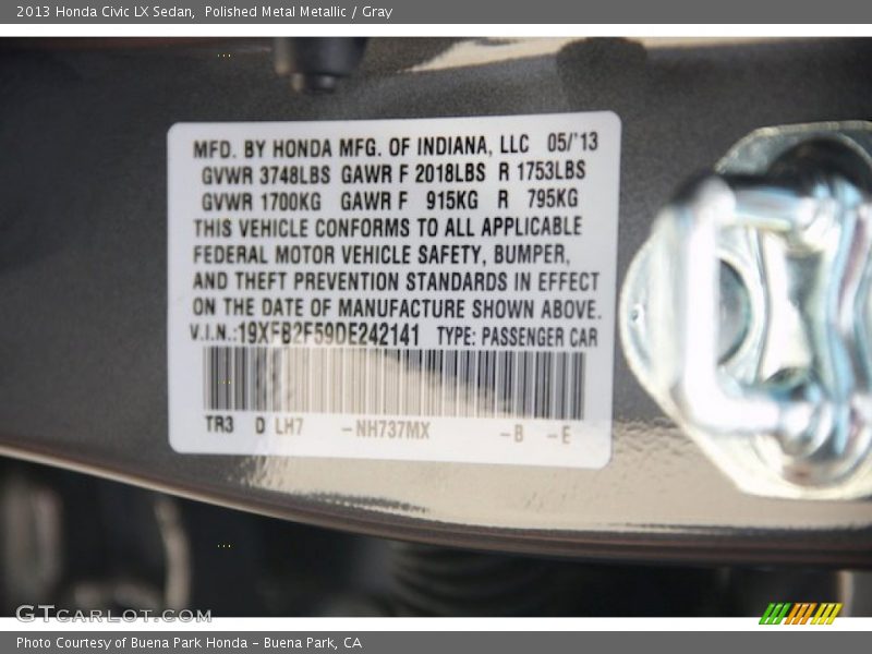Polished Metal Metallic / Gray 2013 Honda Civic LX Sedan