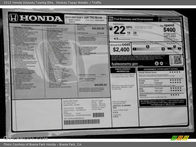 Smokey Topaz Metallic / Truffle 2013 Honda Odyssey Touring Elite