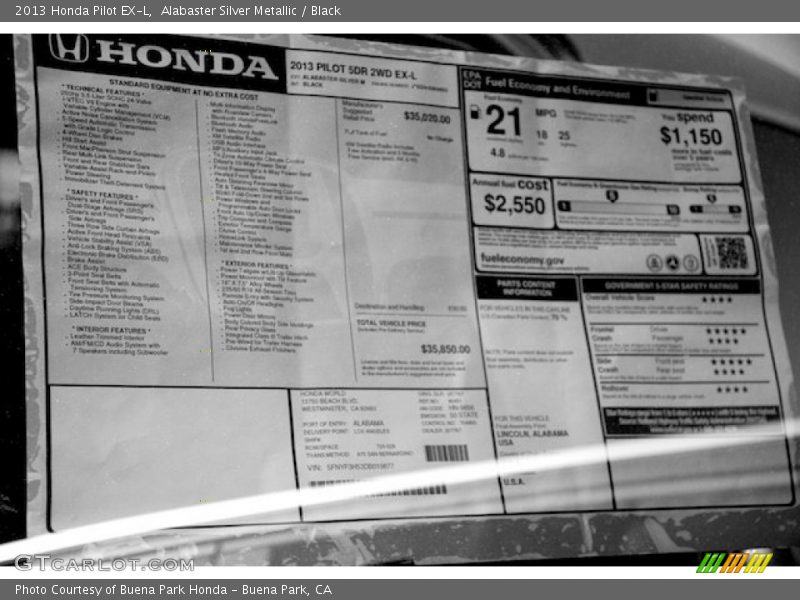 Alabaster Silver Metallic / Black 2013 Honda Pilot EX-L