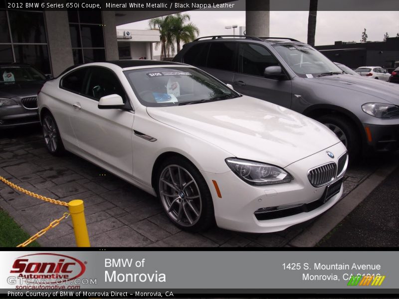 Mineral White Metallic / Black Nappa Leather 2012 BMW 6 Series 650i Coupe