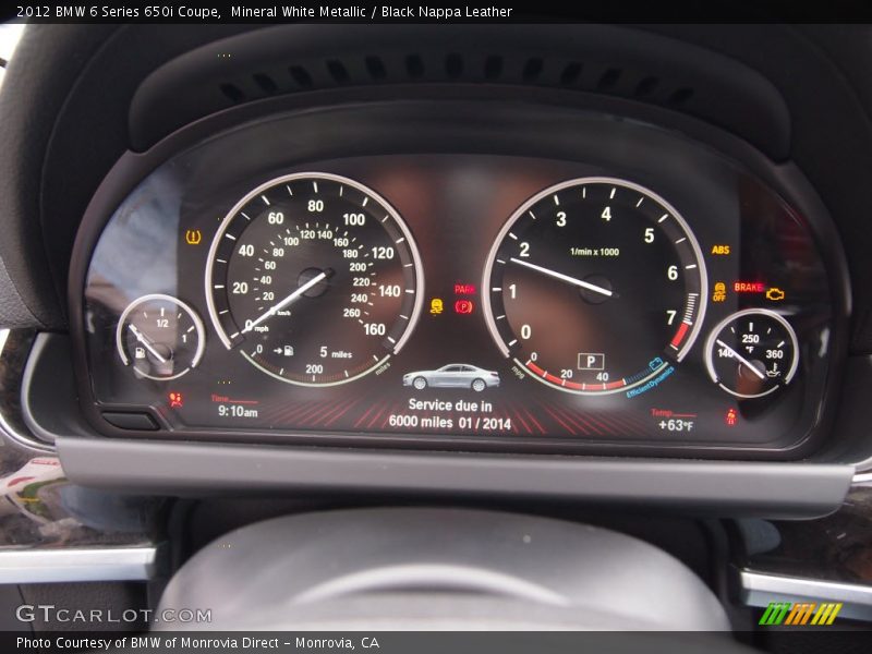 Mineral White Metallic / Black Nappa Leather 2012 BMW 6 Series 650i Coupe