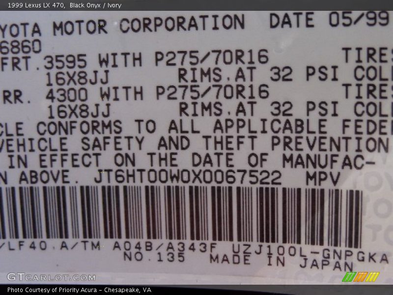 Black Onyx / Ivory 1999 Lexus LX 470