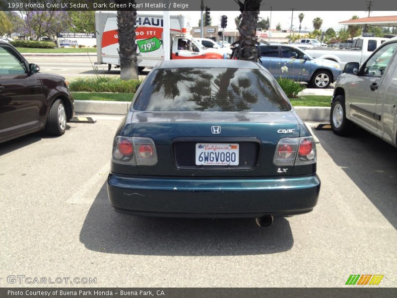 Dark Green Pearl Metallic / Beige 1998 Honda Civic LX Sedan
