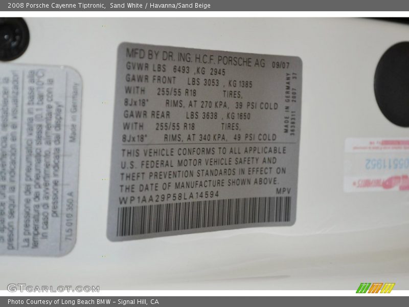 Sand White / Havanna/Sand Beige 2008 Porsche Cayenne Tiptronic