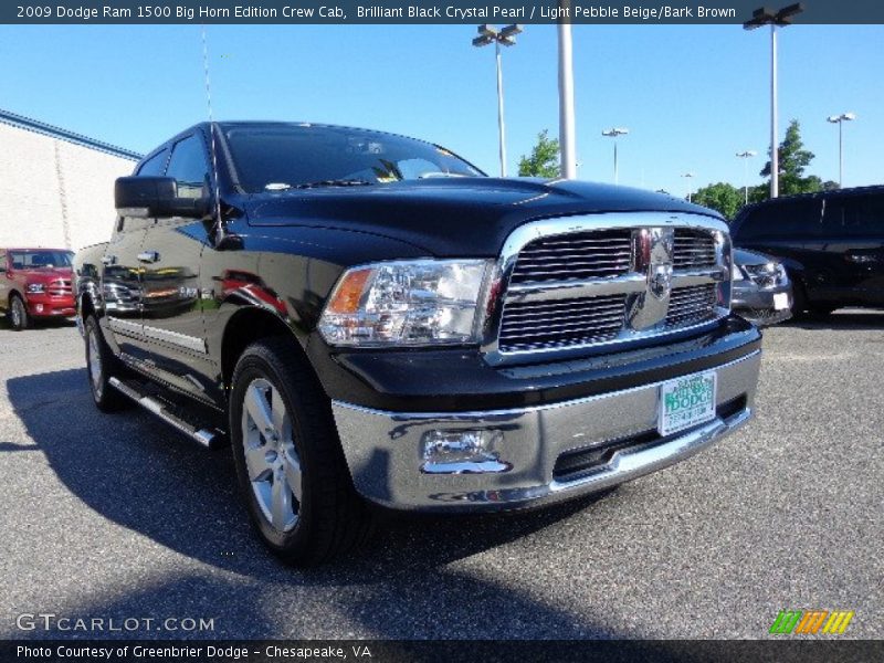 Brilliant Black Crystal Pearl / Light Pebble Beige/Bark Brown 2009 Dodge Ram 1500 Big Horn Edition Crew Cab