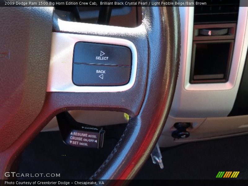 Brilliant Black Crystal Pearl / Light Pebble Beige/Bark Brown 2009 Dodge Ram 1500 Big Horn Edition Crew Cab