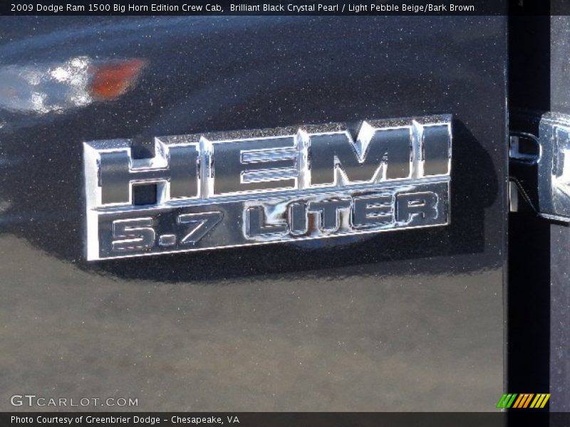 Brilliant Black Crystal Pearl / Light Pebble Beige/Bark Brown 2009 Dodge Ram 1500 Big Horn Edition Crew Cab