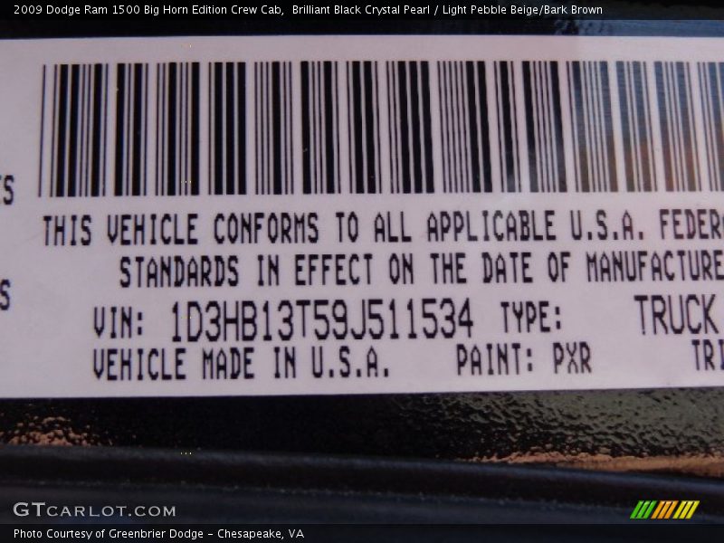 Brilliant Black Crystal Pearl / Light Pebble Beige/Bark Brown 2009 Dodge Ram 1500 Big Horn Edition Crew Cab