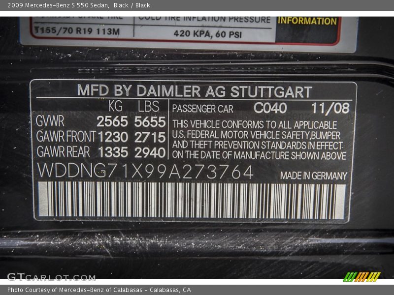 Black / Black 2009 Mercedes-Benz S 550 Sedan