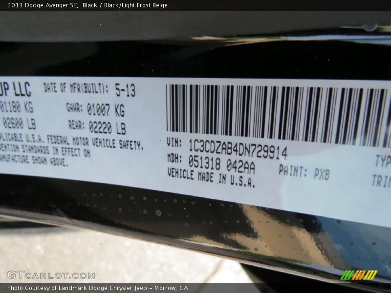 Black / Black/Light Frost Beige 2013 Dodge Avenger SE