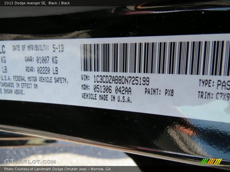 Black / Black 2013 Dodge Avenger SE