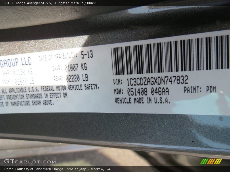 Tungsten Metallic / Black 2013 Dodge Avenger SE V6