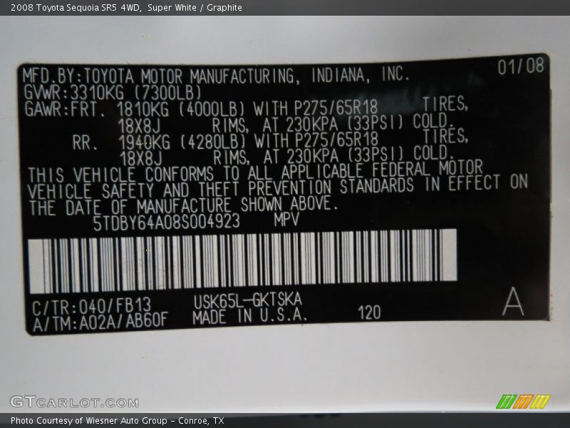 Super White / Graphite 2008 Toyota Sequoia SR5 4WD