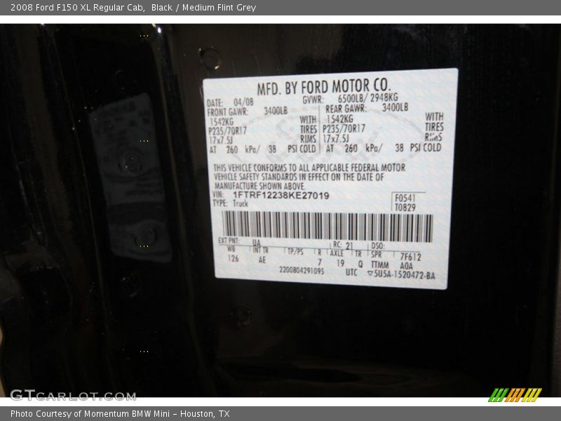 Black / Medium Flint Grey 2008 Ford F150 XL Regular Cab
