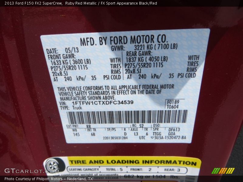 2013 F150 FX2 SuperCrew Ruby Red Metallic Color Code RR