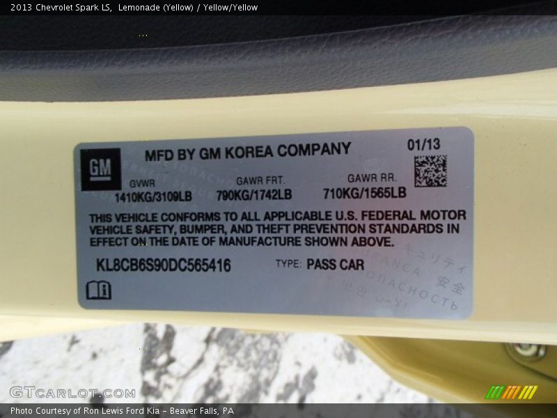 Lemonade (Yellow) / Yellow/Yellow 2013 Chevrolet Spark LS