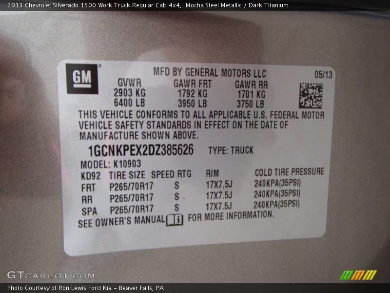 Mocha Steel Metallic / Dark Titanium 2013 Chevrolet Silverado 1500 Work Truck Regular Cab 4x4