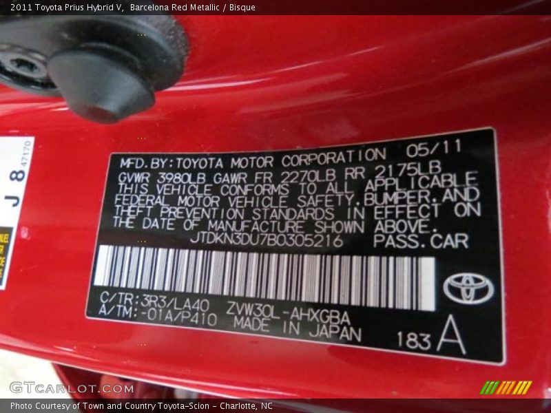 2011 Prius Hybrid V Barcelona Red Metallic Color Code 3R3