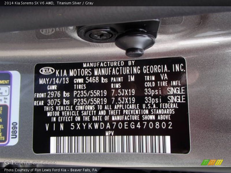 2014 Sorento SX V6 AWD Titanium Silver Color Code IM