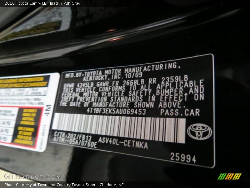 2010 Camry LE Black Color Code 202