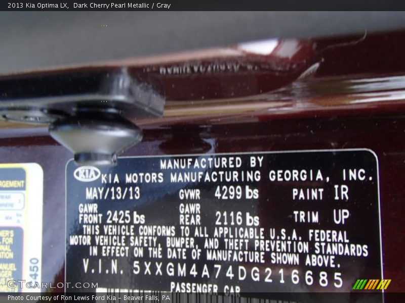 2013 Optima LX Dark Cherry Pearl Metallic Color Code IR