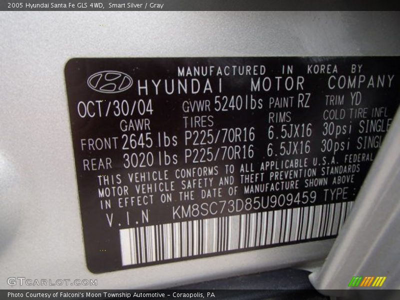 Smart Silver / Gray 2005 Hyundai Santa Fe GLS 4WD